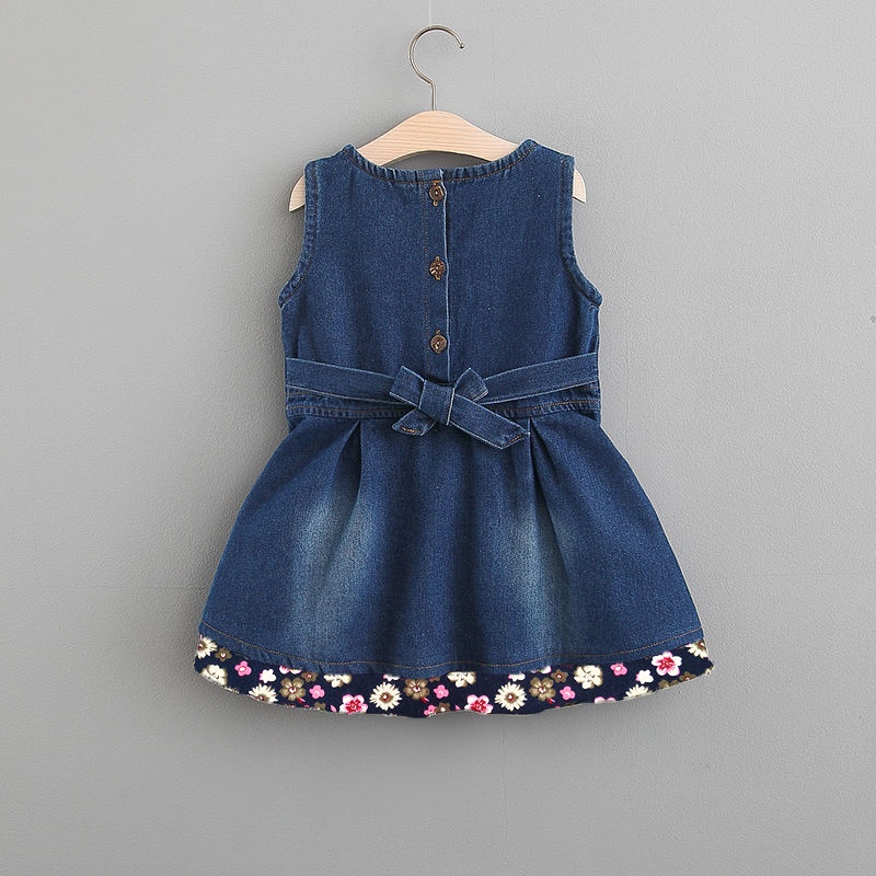 Đầm Denim Sát Nách Thời Trang Xuân Thu Phong Cách Hàn Quốc Cho Bé Gái