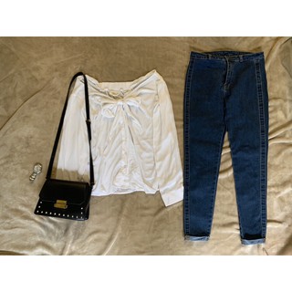 Áo sơ mi trăng h&m + quần bò mango sz S
