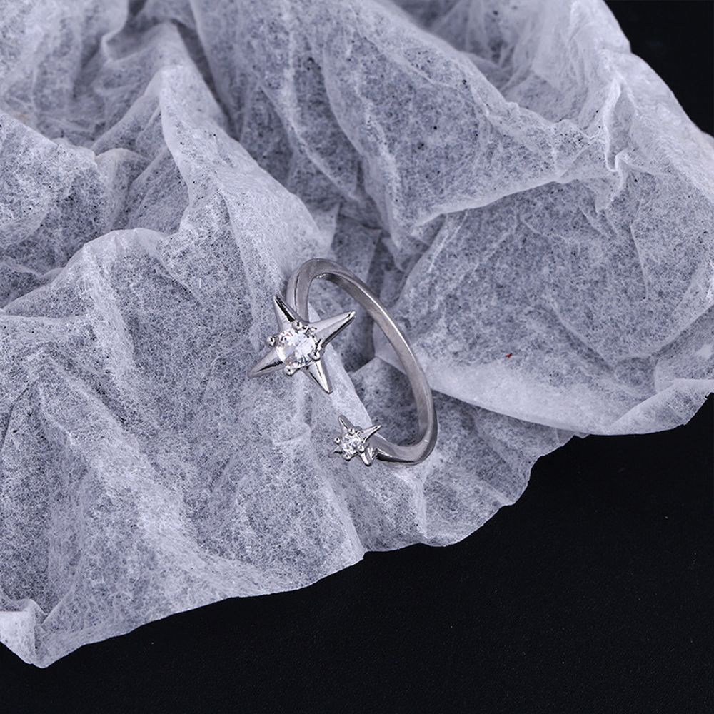 Nhẫn hở đính đá zircon phong cách Hàn Quốc thanh lịch có thể điều chỉnh