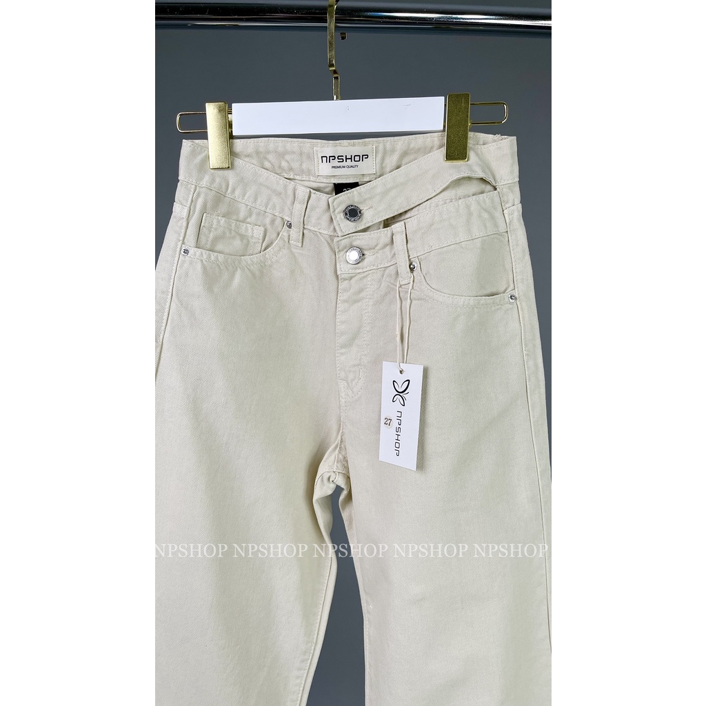 Quần jean nữ ống rộng dáng dài lưng cao kiểu 2 nút NPQ053