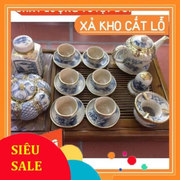 [SALE] [CAO CẤP] Giá hủy diệt -  Ấm chén men rạn giả cổ bọc đồng Bát Tràng