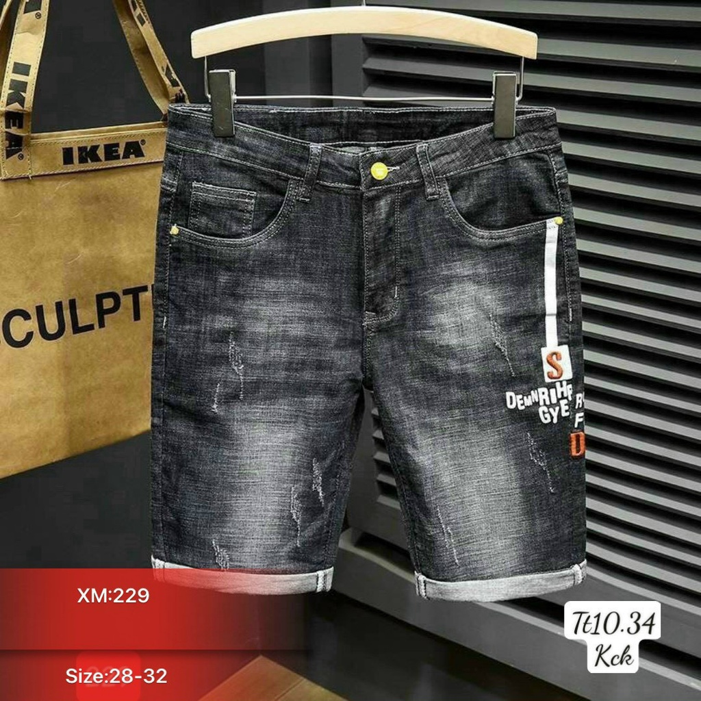 Quần short jean nam CAO CẤP vá da chất jean co dãn mẫu mới hot trend