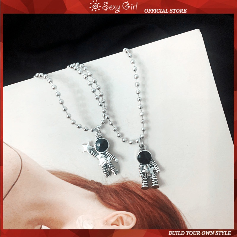 Vòng cổ bằng thép titan mặt dây hình phi hành và ngôi sao thời trang cho cặp đôi