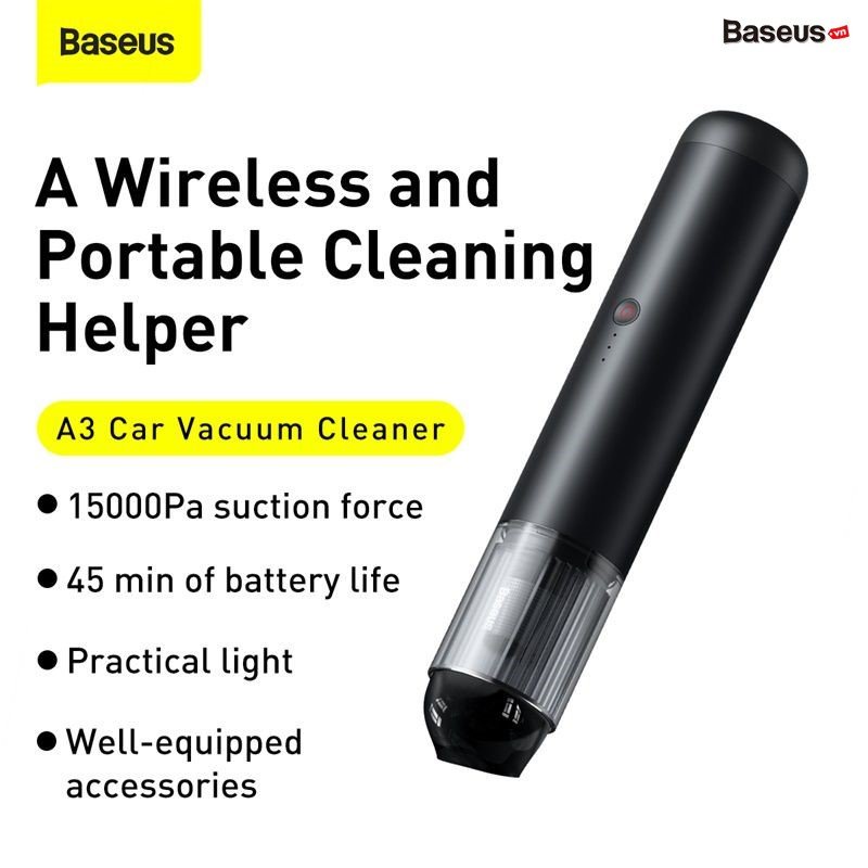 Máy hút bụi cầm tay A3 Baseus Car Vacuum Cleaner lực hút mạnh (15000pa, 135W, Vacuum Portable Cleaner)