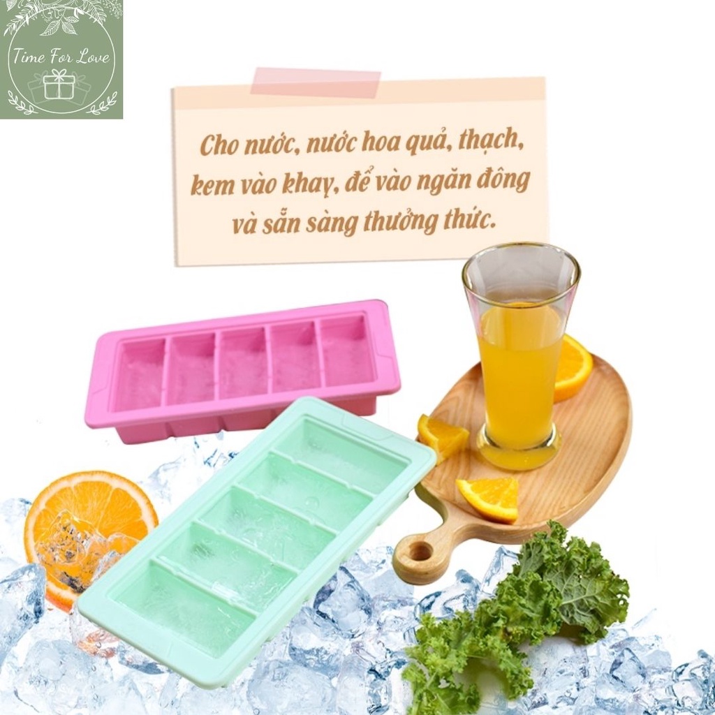Khay làm đá silicone 5 ngăn cỡ lớn, đá uống bia, làm kem, chống dính, dễ dàng làm và lấy đá ra khỏi khay