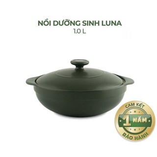 Nồi Sứ Dưỡng Sinh Minh Long Luna 1.0L Có Nắp, Tráng Men Sứ Xanh Rêu Dùng Kho Cá, Hầm Cháo