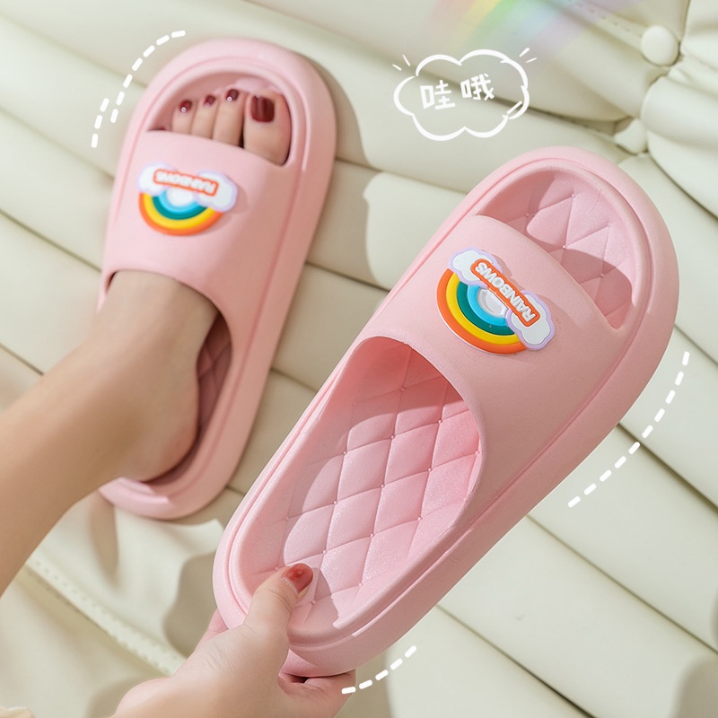Dép đi trong nhà QiaoYiLuo chống trượt trang trí cầu vồng dễ thương cho cặp đôi