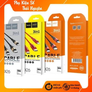 Cáp Sạc 3 Đầu Hoco X26 Ligting Micro Type C Iphone Android( Hàng chính hãng BH 12 Tháng).