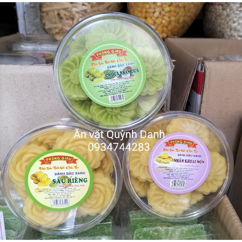 Bánh Đậu Xanh Nhân Khoai Môn, Nhân Sầu Riêng, Nhân Dừa 240G