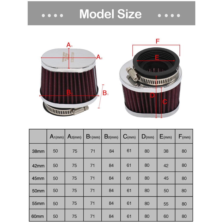 38mm 42mm 45mm 50mm 55mm 60mm Bộ lọc không khí xe máy Máy làm sạch không khí Pods Cleaner