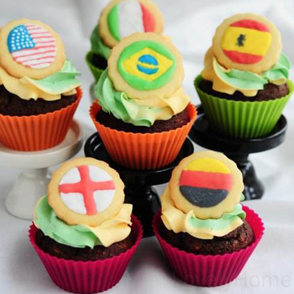 Set 8 cốc lót làm bánh cupcake silicone nhiều màu sắc đáng yêu tiện lợi