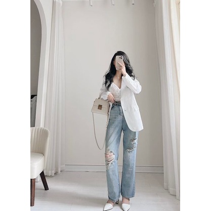 Áo blazer dạ dài tay cúc bọc by Samhyewear
