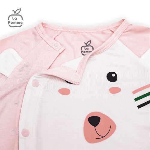 Bộ đồ dài tay La Pomme cúc giữa Teddy Bear - Hồng trắng