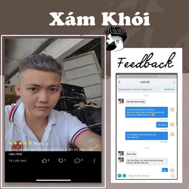 Thuốc nhuộm tóc màu xám khói + tặng kèm oxy + Bột tẩy  và găng tay | BigBuy360 - bigbuy360.vn