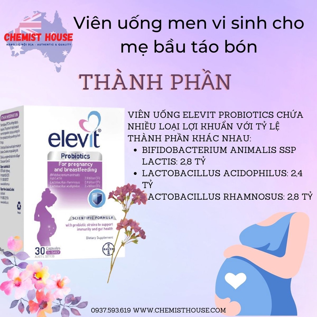 [Hàng Chuẩn ÚC] Elevit Probiotics For Pregnancy and Breastfeeding - Viên uống men vi sinh cho Mẹ bầu táo bón 30 viên