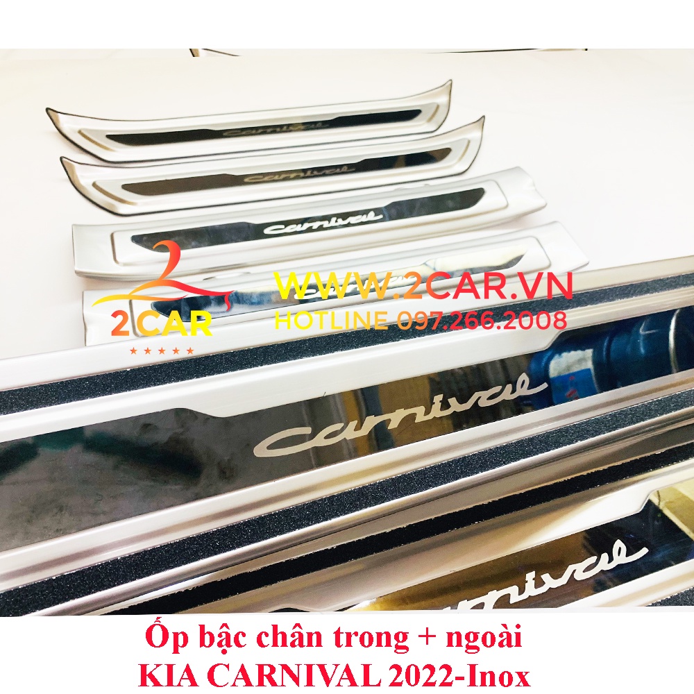 Ốp Bậc Cửa, Nẹp Bước Chân Trong Ngoài KIA CARNIVAL 2021-2022, chất liệu Inox cao cấp