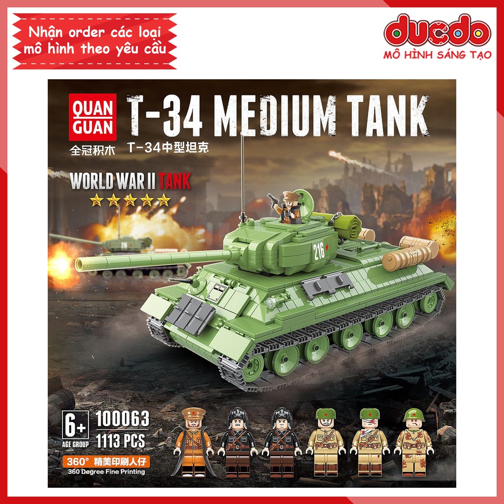 Lắp ghép Siêu tank Liên xô T34 - Đồ chơi Xếp hình Mô hình WW2 QuanGuan 100063