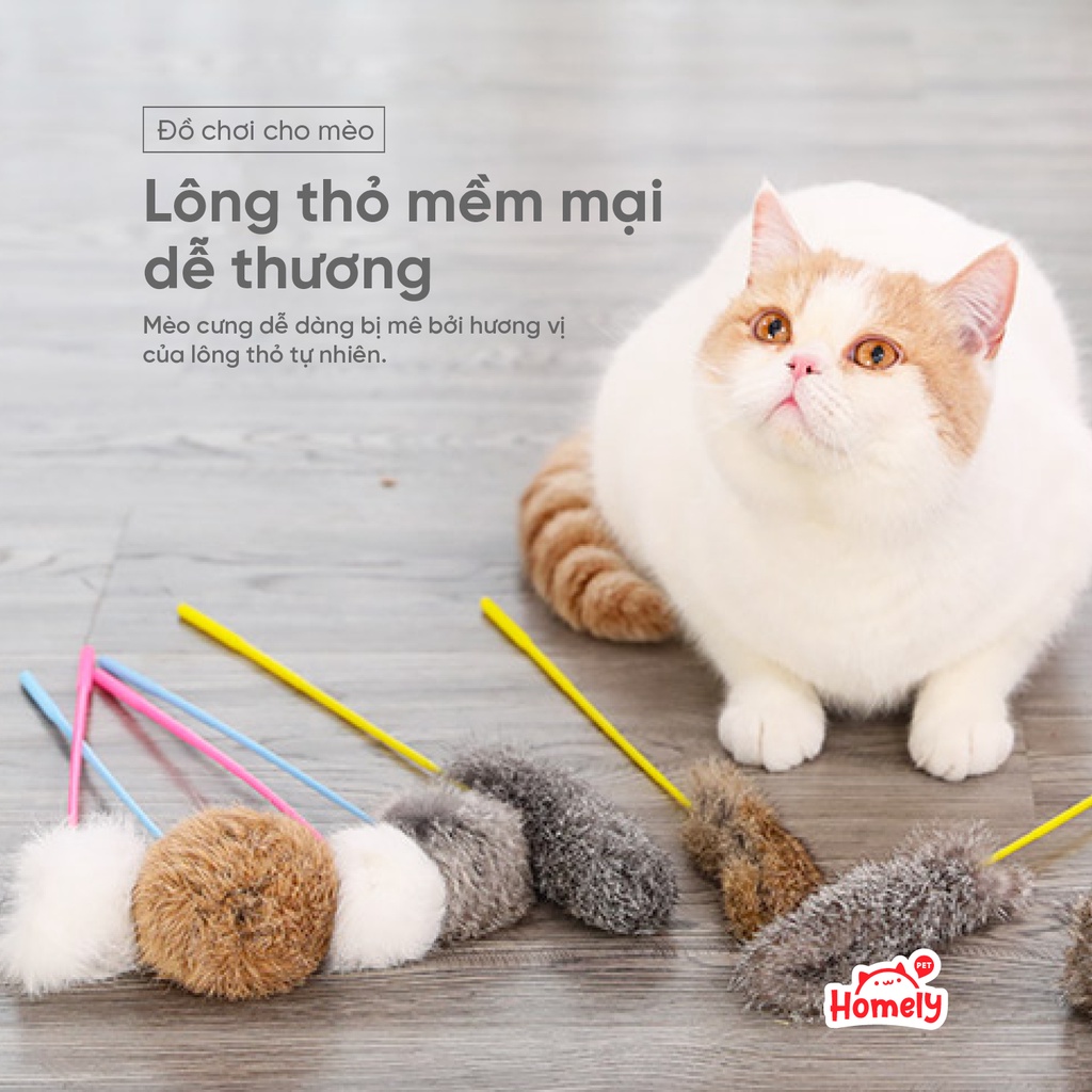 Đồ chơi cho mèo kiểu gậy gắn lông thỏ sáng tạo dễ thương vui nhộn Homely Pet