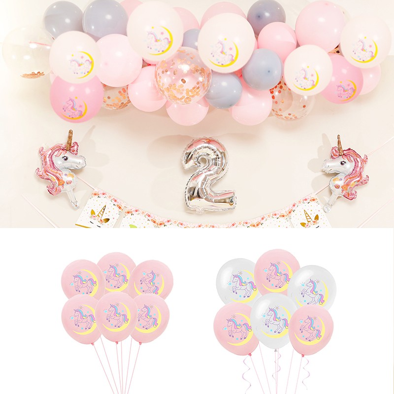 Set 15 Bong Bóng 12 inch Hình Kỳ Lân Trang Trí Tiệc Sinh Nhật