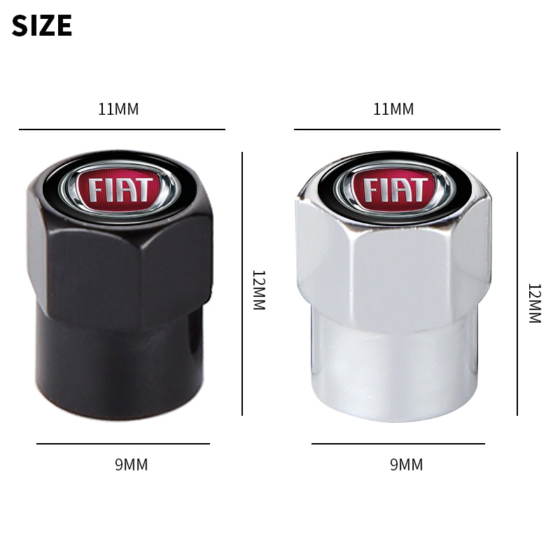 Bộ 4 Nắp Van Khí Bánh Xe Hơi Bằng Nhôm Hình Lục Giác Màu Đen / Bạc Cho Fiat Panda Bravo Punto Croma 500 595