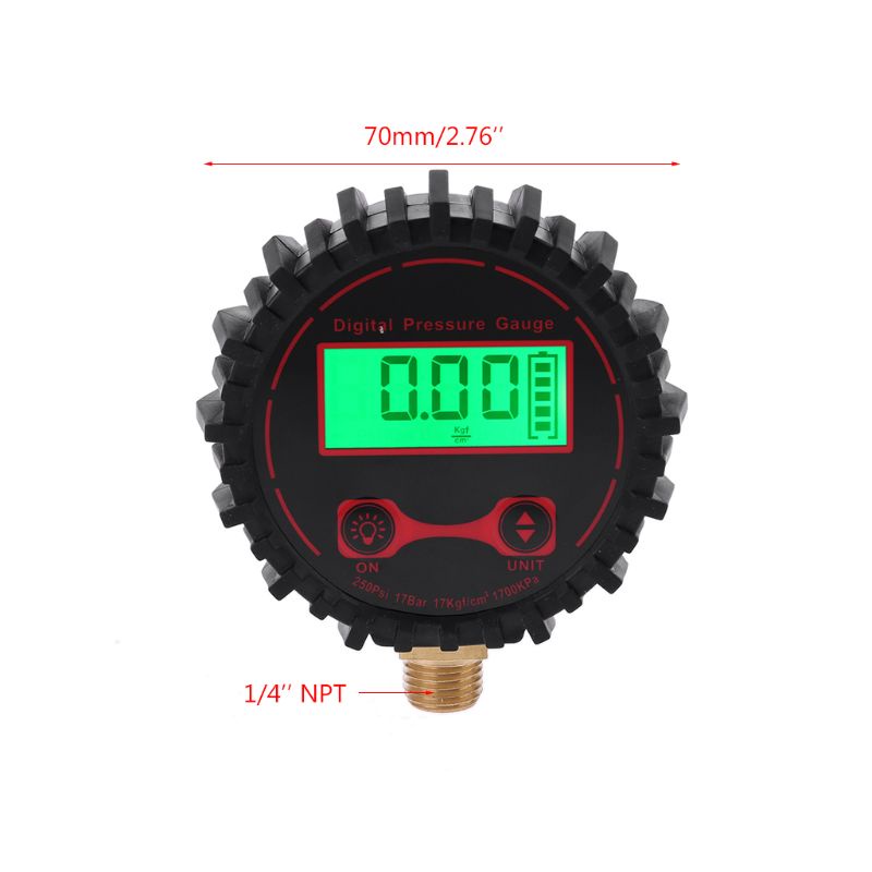 Đồng Hồ Đo Áp Suất Lốp Xe Kỹ Thuật Số 0-250 Psi 1 / 4 "Kèm Đèn Pin
