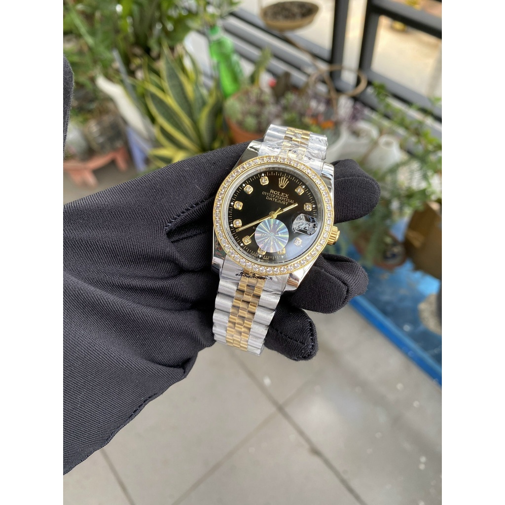 Đồng Hồ Nữ Nam Unisex rolex dây thép , viền nạm đá , size 36mm 41mm , máy pin