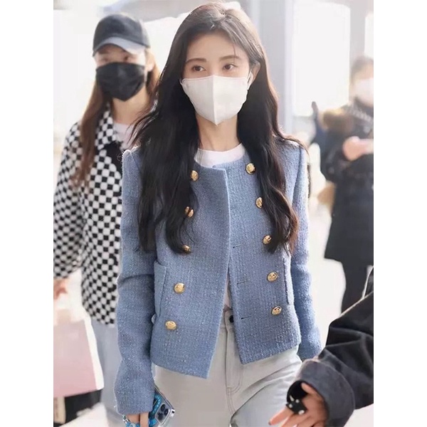 Áo khoác dạ tweed xanh dương