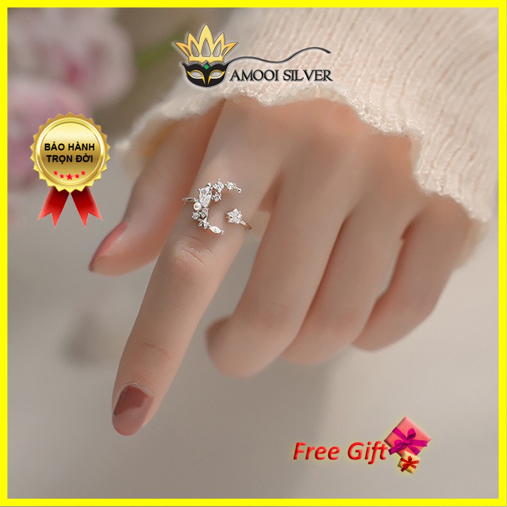 Nhẫn bạc S925 freesize mặt trăng ngọc ngà - Amooi Silver AN82