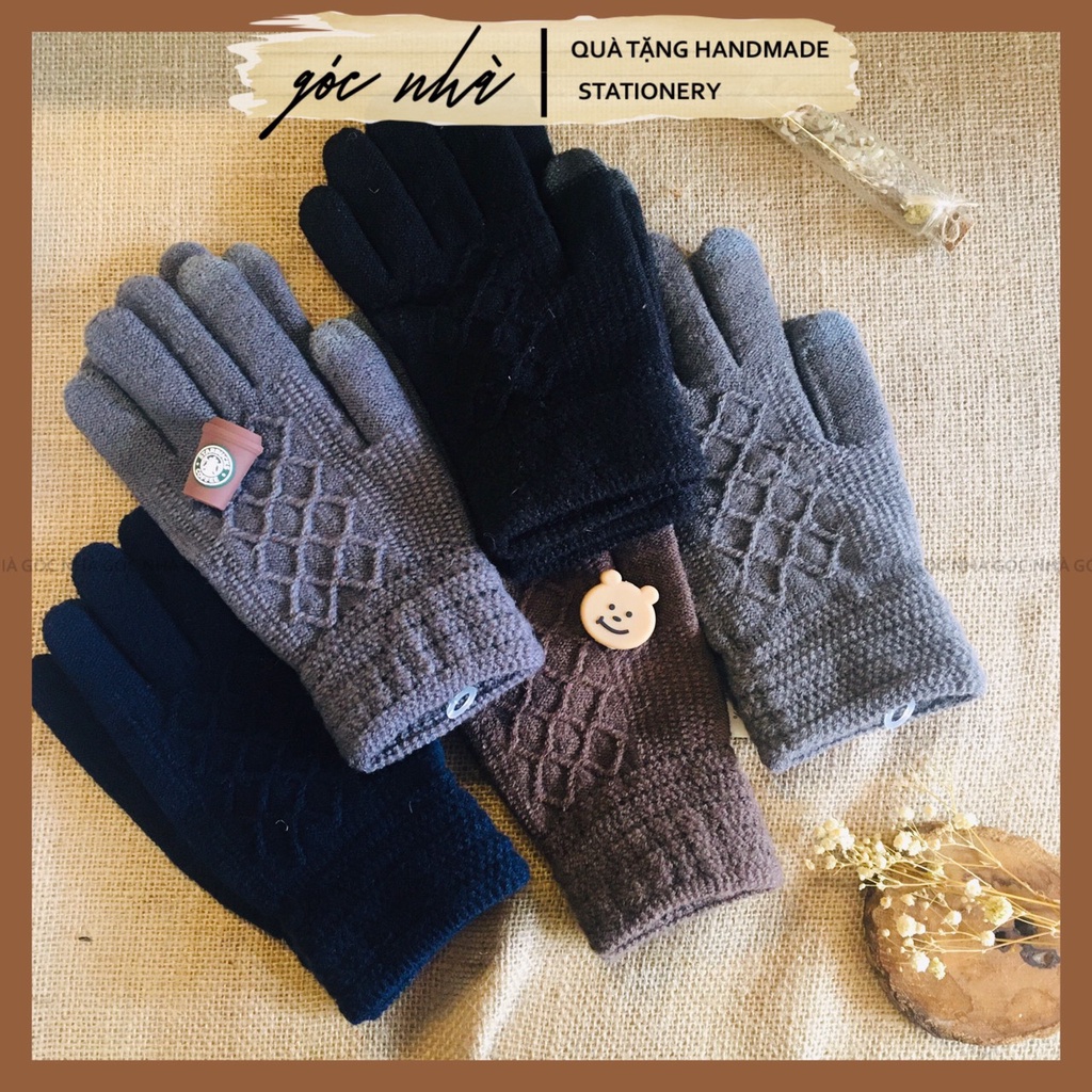 Găng tay nam nữ CHẤT XỊN sợi len trơn gân chéo đơn giản giữ ấm dành cho mùa đông Góc Nhà VT006
