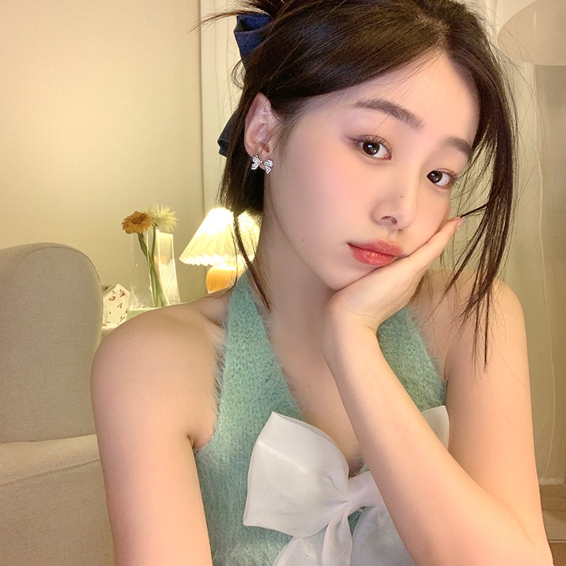 Bông tai MANYUE hình nơ đính kim cương nhân tạo sang trọng phong cách Hàn Quốc cho nữ
