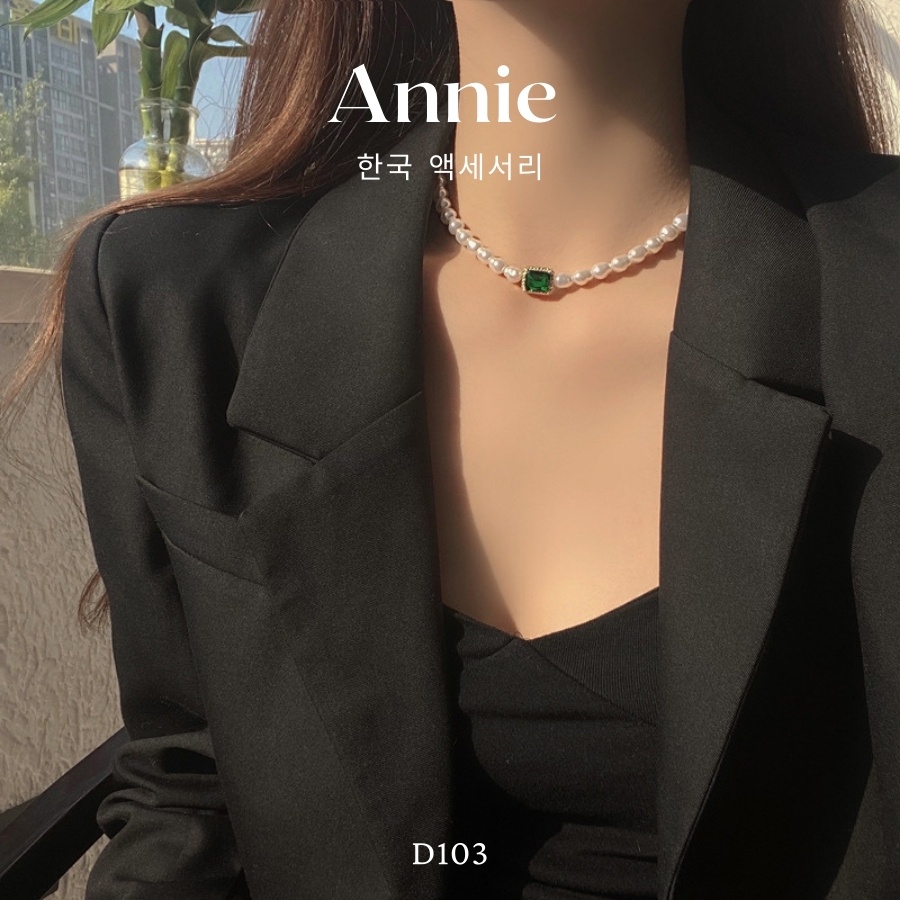 Vòng cổ hạt đá xanh phối ngọc trai nhân tạo phong cách sang trọng ANNIE D103