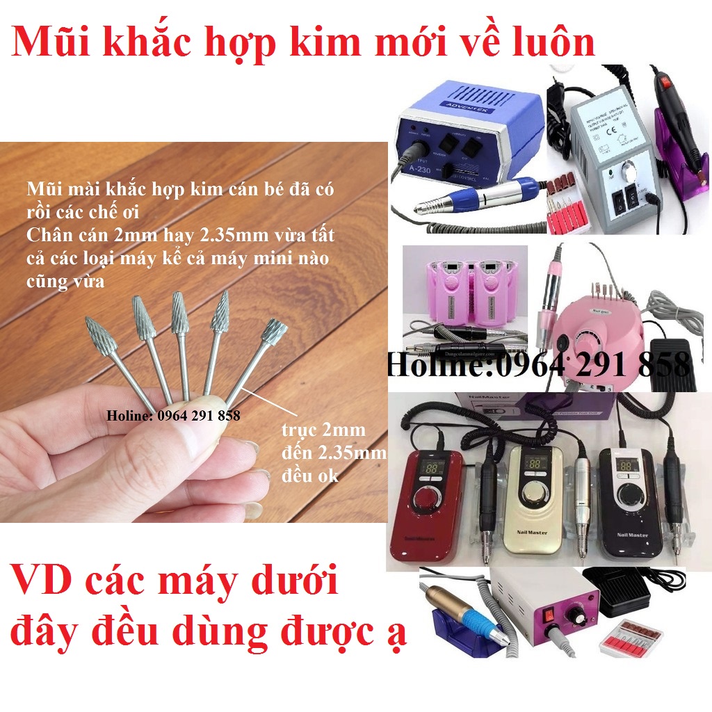 mũi điêu khắc gỗ lũa cán 2mm hay 2.35mm (2x6mm) mũi mài khắc hợp kim cho máy mài cầm tay D2