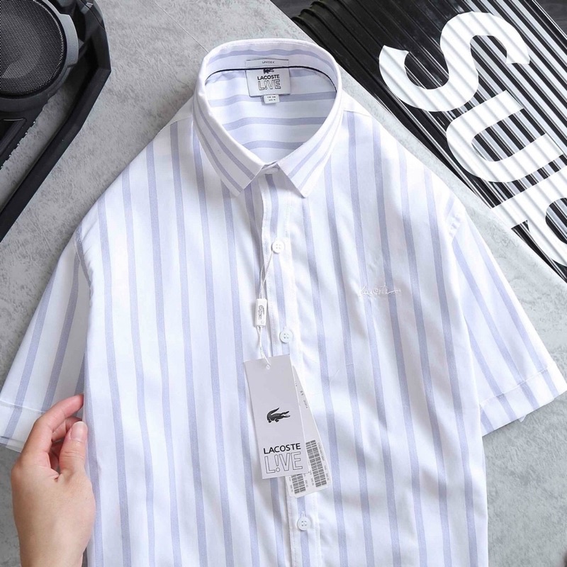 ÁO SƠ MI TAY NGẮN THÊU CHỮ LACOSTE