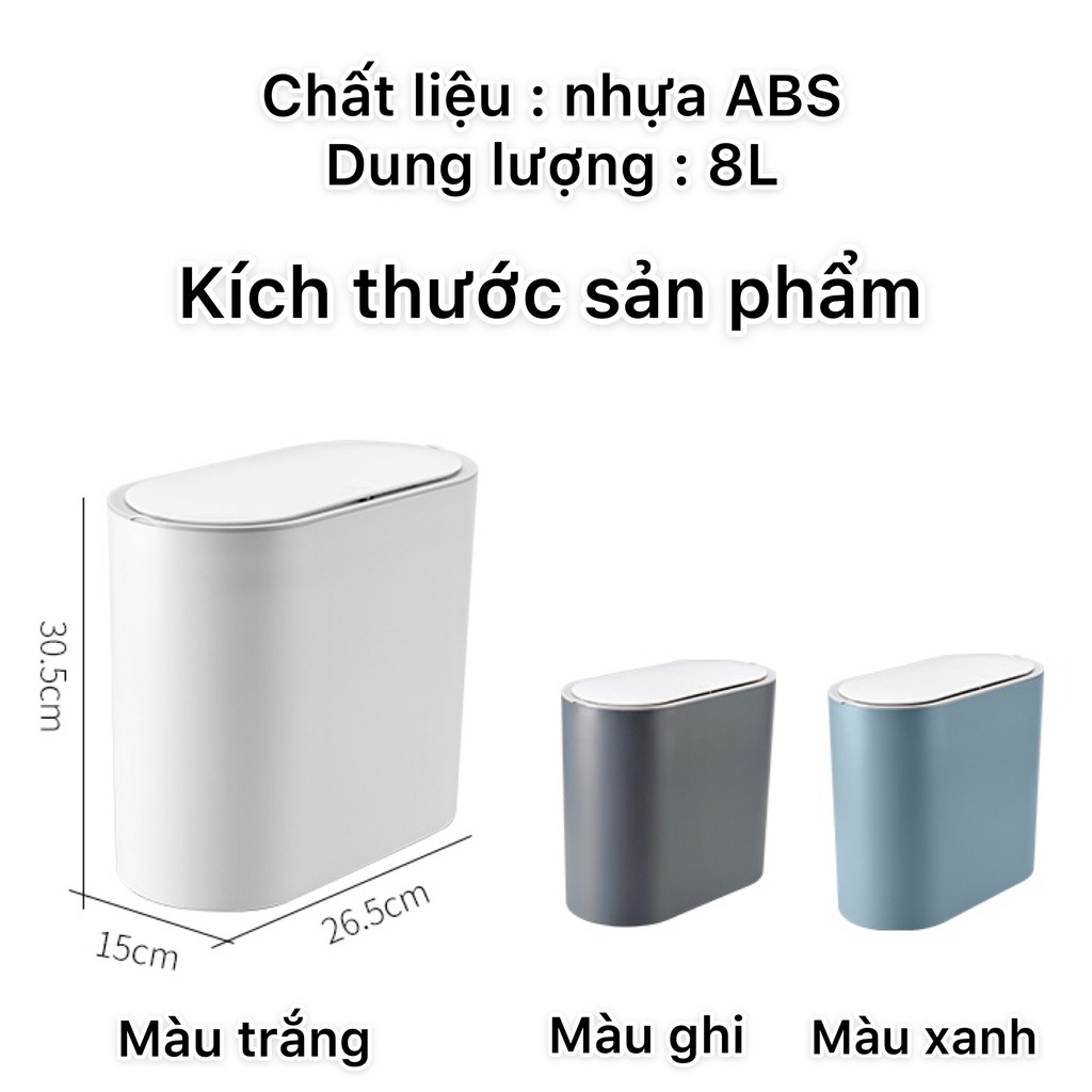 Thùng rác nhà tắm phong cách hiện đại, thùng rác thông minh ấn nút mở nắp, thùng rác phòng khách, thùng rác nhà bếp