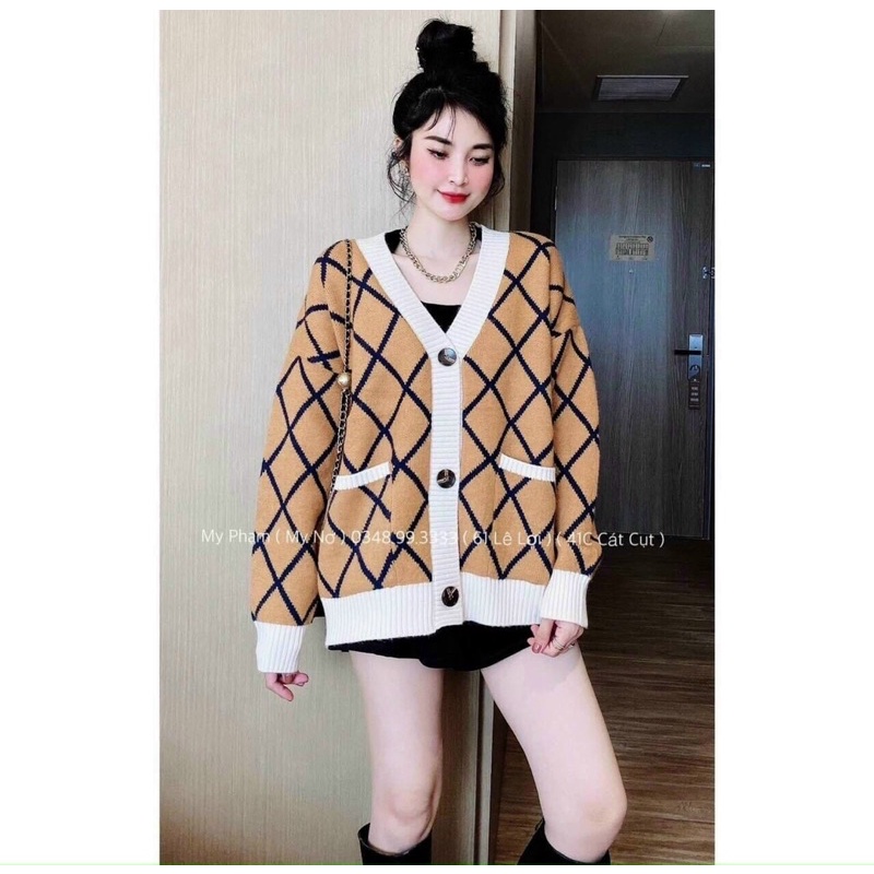 Áo cadigan kẻ ô vàng ms190 | BigBuy360 - bigbuy360.vn