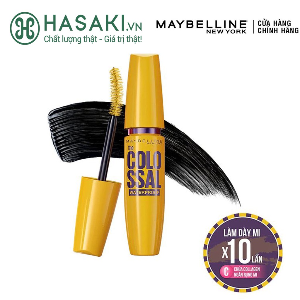 Mascara Maybelline Làm Dày Mi Gấp 10 Lần &amp; Ngăn Rụng Mi Màu Đen Mascara Colossal Waterproof Black 9.2ml