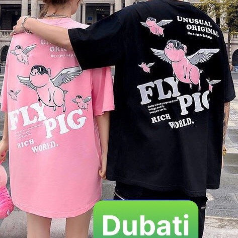 ÁO THUN NAM NỮ HÌNH HEO THIÊN THẦN FROM RỘNG NGẮN TAY- DUBATI FASHION