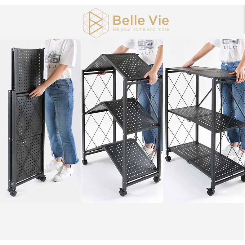 Kệ Sắt Đa Năng 5 Tầng BELLEVIE Gấp Gọn Có Bánh Xe Sơn Tĩnh Điện Cao Cấp 162Cm x 36Cm x 71Cm Nội Thất Thông Minh