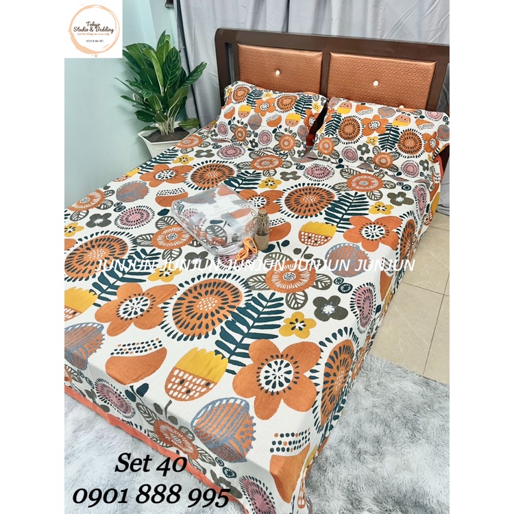 N9_Set Chăn Ga Gối vải Xô Organic cotton dòng cao cấp