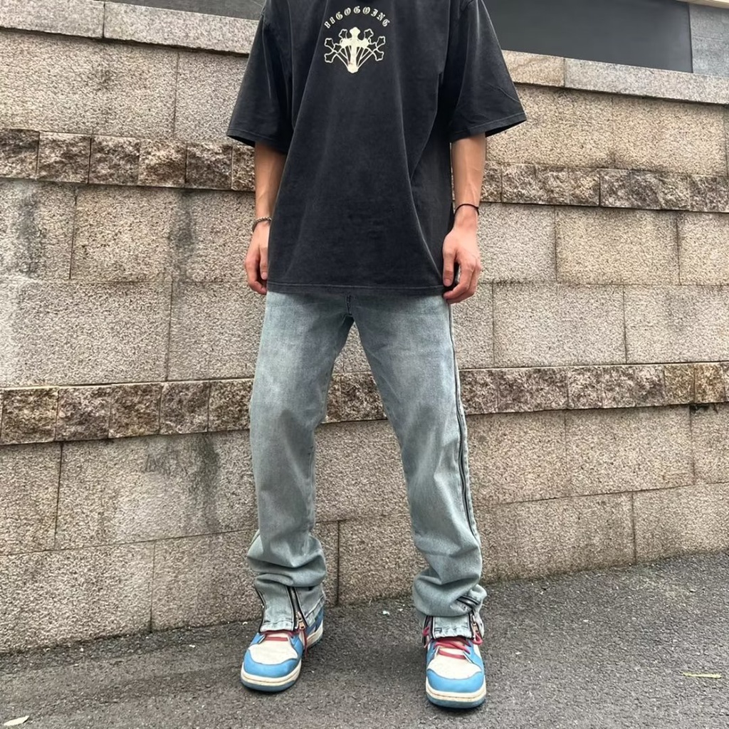 Quần Jean Dài Phối Khóa Kéo Bên Hông Phong Cách Hip Hop Hàn Quốc Cá Tính Cho Nam size S-3XL