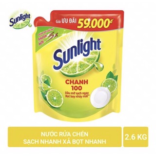 Nước rửa chén Sunlight chanh túi 2,6kg {hàng siêu thị}