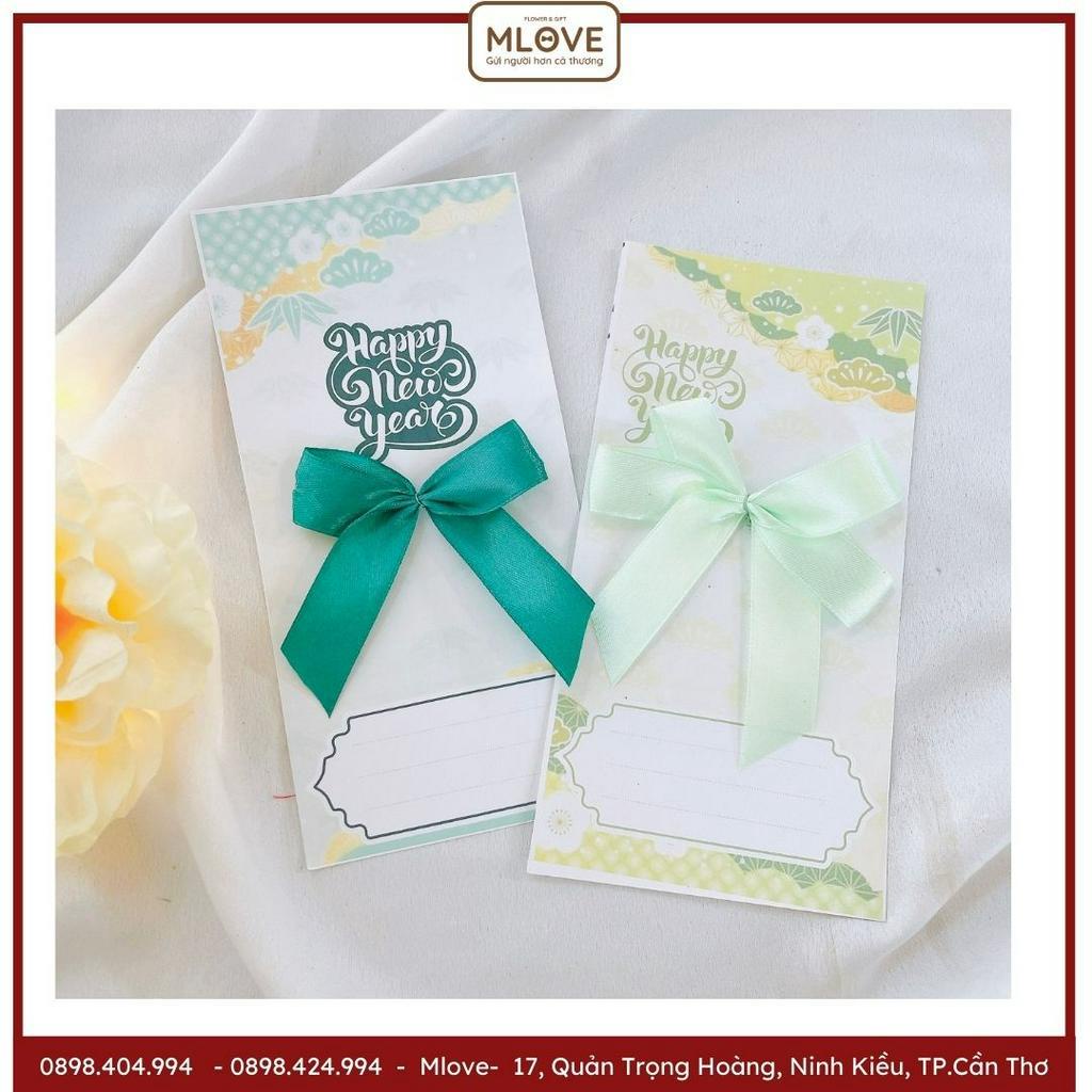 ( Siêu rẻ) Thiệp Tết - Thiệp chúc mừng năm mới có đính sẵn nơ lụa cao cấp sang trọng mlove