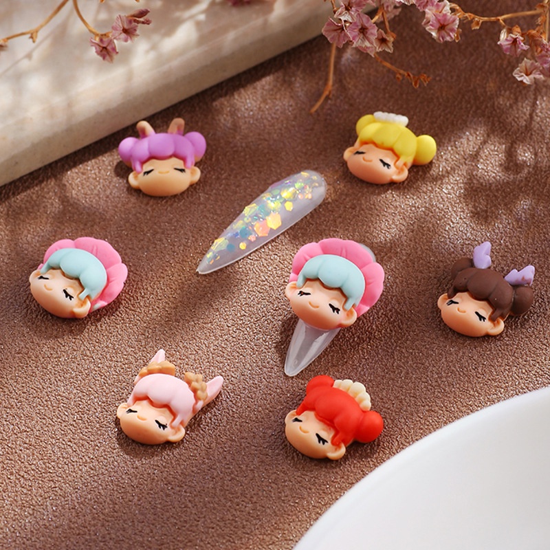 Charm hoạt hình búp bê, charm hoạt hình cô gái thổi bong bóng trang trí móng, điện thoại