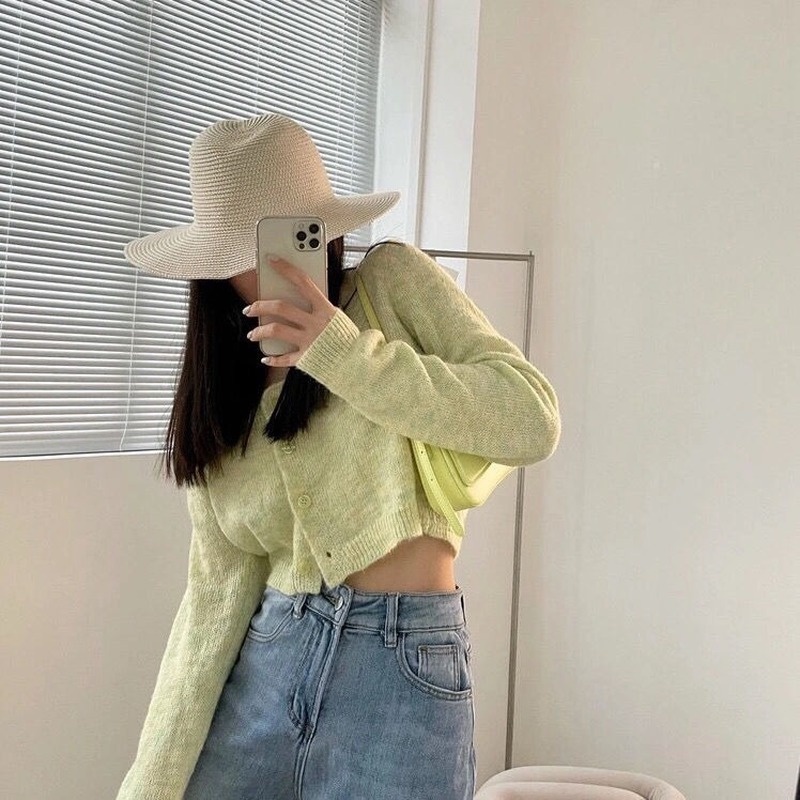 Áo khoác Cardigan dệt kim màu xanh bơ phong cách Hàn Quốc thời trang xuân hè cho nữ