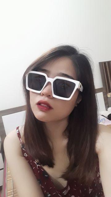 Kính râm gọng to vuông trắng Meo shop KR002- Kính vuông lớn viền trắng đi biển đi du lịch sang chảnh