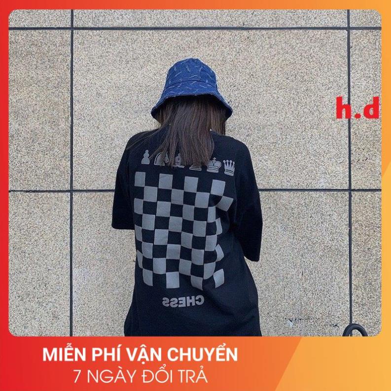 Áo Thun Chess Đen 24APRIL Nữ [FREESHIP]  Phông ngắn tay lỡ form rộng, in hình bàn cờ vua vintage cá tính Ulzzang