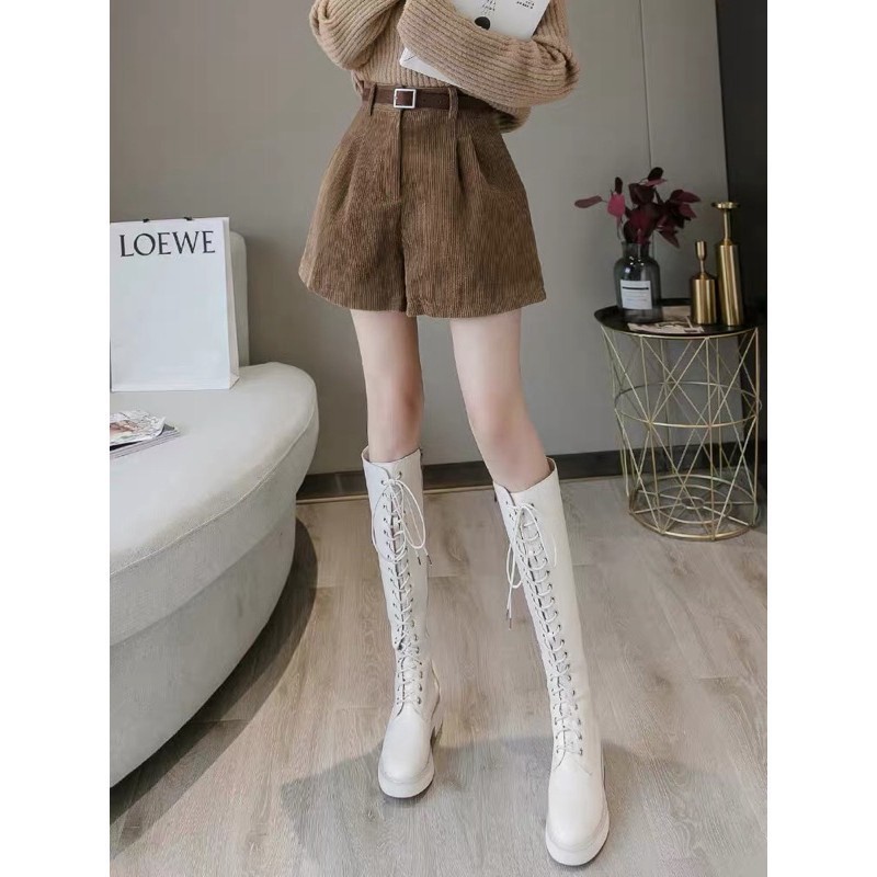 [Mã SKAMLTSM9 giảm 10% đơn 99K] Quần Short Nữ Lưng Cao vải Nhung Đẹp K Kèm Đai