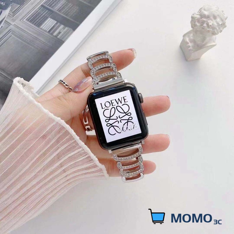 Dây đeo bằng kim loại đính đá thích hợp cho Smart watch Series 7 SE 6 5 4 3 2 1  45mm 41mm 44mm 40mm 38mm 42mm