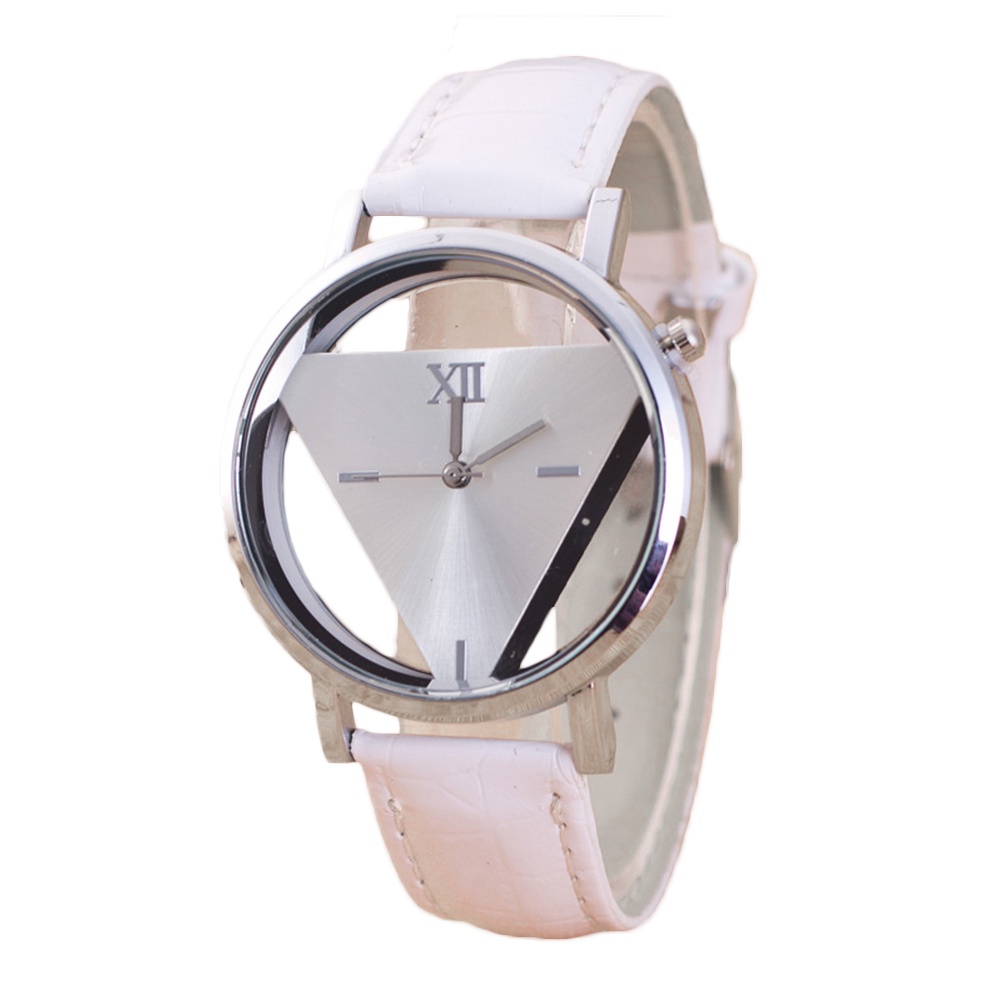 MACmk Unisex Hollow Triangle Faux Leather Strap Round Dial Analog Quartz Wrist Watch