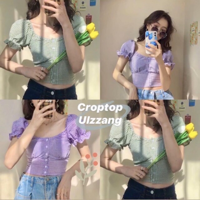 [Ảnh thật/Video] Áo croptop ulzzang chun lưng mặc được 2 kiểu